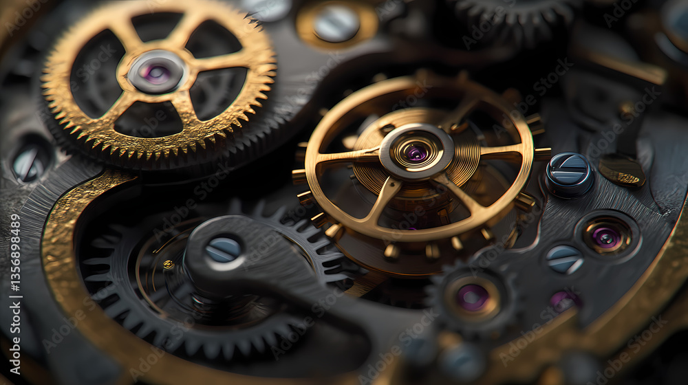 Aufkleber intricate clockwork: a close-up shot reveals the mesmerizing mechanical complexity of a clock's inne