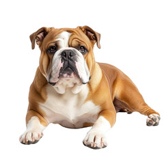 Fototapeta premium Adorable dog relaxing comfortably on soft surface with its body completely laid down and eyes calmly closed in peace , white isolate background