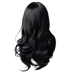 Beautiful woman with long black hair cascading down her shoulders, emphasizing grace and elegance in her look , white isolate background