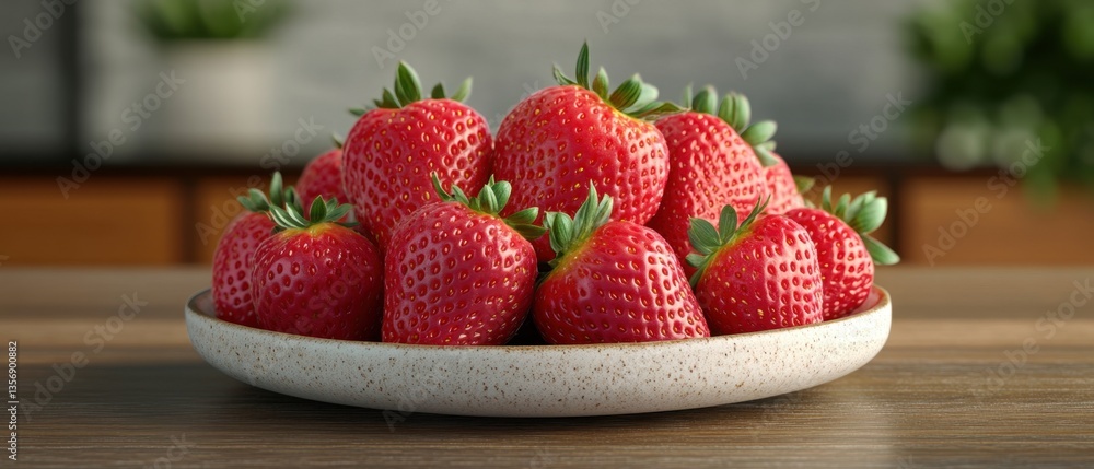 Poster fresh strawberries in a rustic bowl on a wooden table creating a vibrant and inviting scene with nat