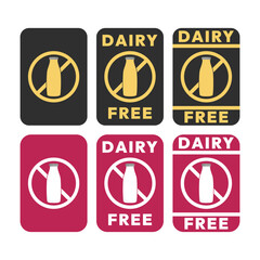 Set dairy free sign or Dairy free symbol vector isolated in flat style. Best Dairy free sign vector for product packaging design element. Dairy free symbol for packaging design element.