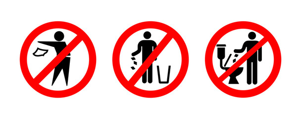 do not litter no littering rubbish trash logo toilet sign symbol set classic vector on transparent background