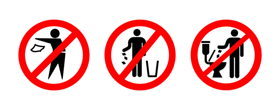 do not litter no littering rubbish trash logo toilet sign symbol set classic vector on transparent background