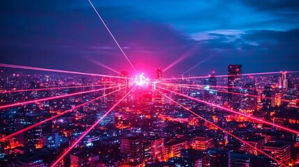 Moonlight Futuristic Network View Beams Spyware City