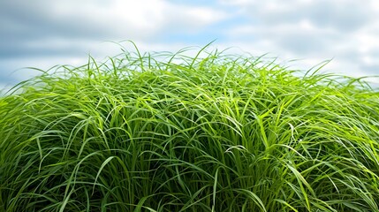 Obraz premium Expansive field of tall grass gently swaying in the breeze under a clear blue sky creating a serene atmosphere