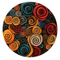 Colorful Anime-Style Ribbons Circular Sticker Design Swirling Arrangement Resembling Stylized Roses Warm Cool Palette