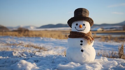 Obraz premium Snowy snowman in winter landscape