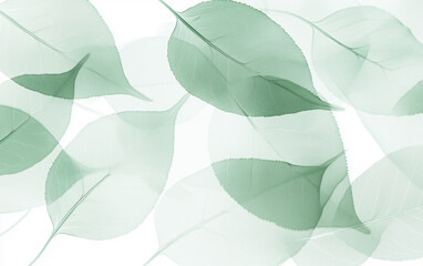 Translucent Green Leaves Background, Delicate Veins, Botanical Pattern, Minimalist Design, Light and Airy