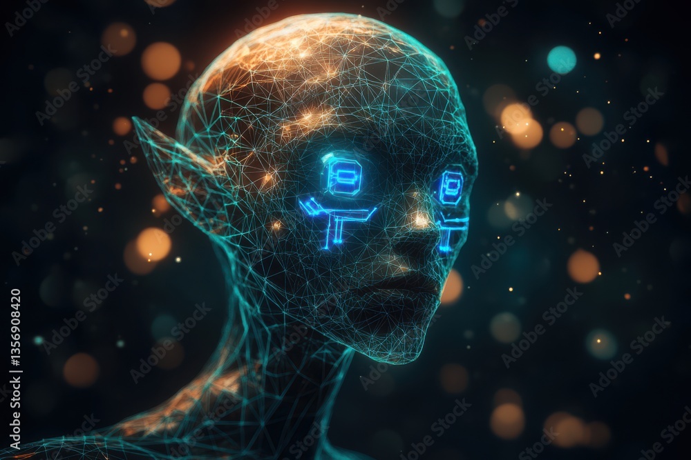 Poster a futuristic digital illustration featuring a mysterious scene with intricate details and elements c