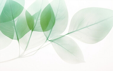 Delicate Green Leaf Veins on White Background, Botanical Art, Minimalist Design