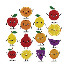 Fototapeta premium Smiling Fruit Animated Drawing Happy Faces Illustration