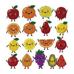 Fototapeta premium Expressive Fruit Animated Drawing Fun Cute Faces Pack