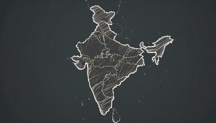 Sketch Drawing Map of India with States on Dark Background
