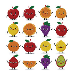 Fototapeta premium Colorful Fruit Animated Drawing Collection with Faces