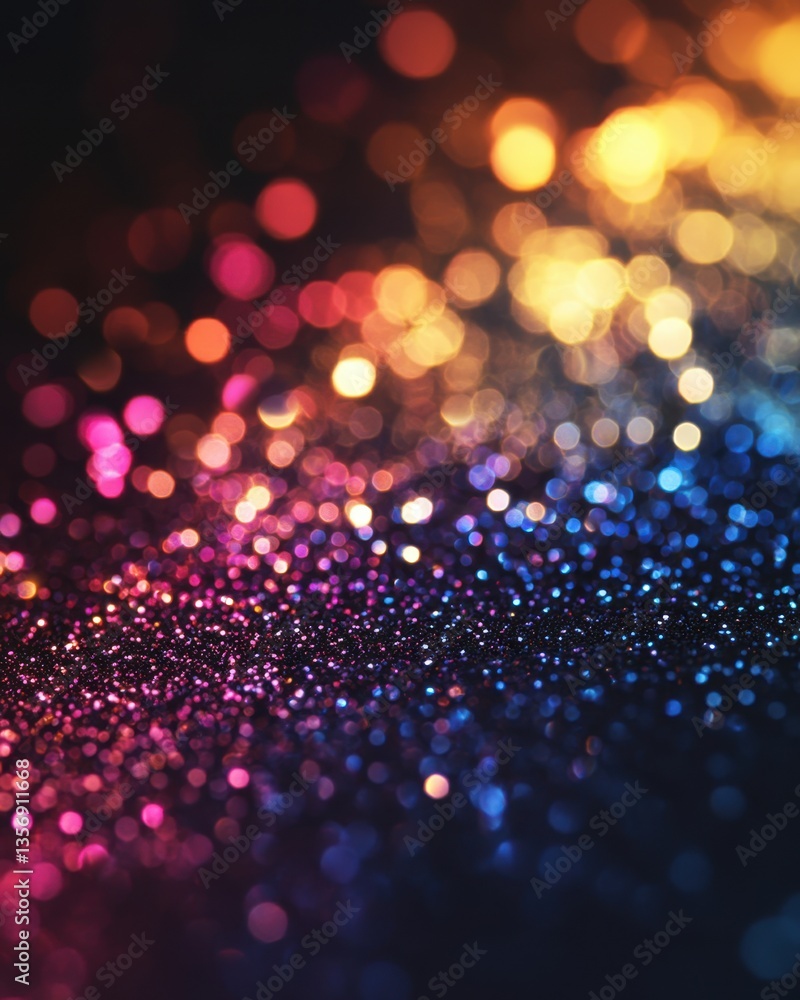 Poster abstract glitter bokeh background with vibrant colors shimmering light and dark tones creating a dre
