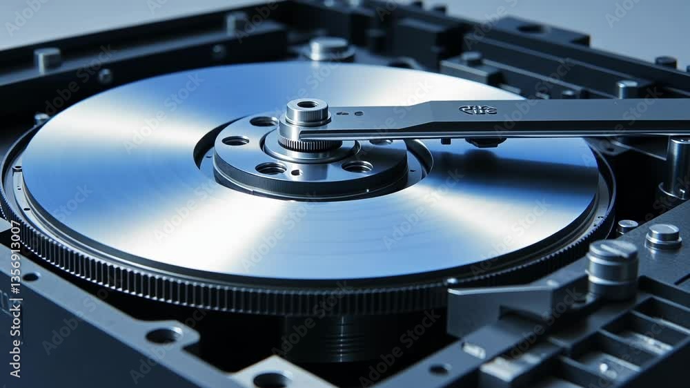 Poster complex metallic components interacting in a high tech setting, showcasing precision engineering and
