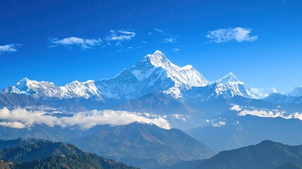 Fototapeta premium Majestic Snowy Peaks, A Breathtaking Mountain Range Under Azure Skies