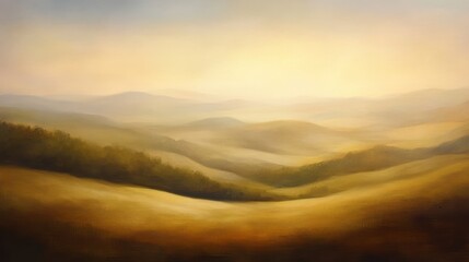 Obraz premium Serene Landscape, Soft Hues of Rolling Hills Under a Golden Sky