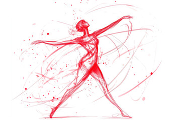 A dynamic red sketch captures an elegant dancer in a captivating pose, embodying fluidity and artistic expression of movement.