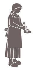 料理をする女性の線画ベクターイラスト