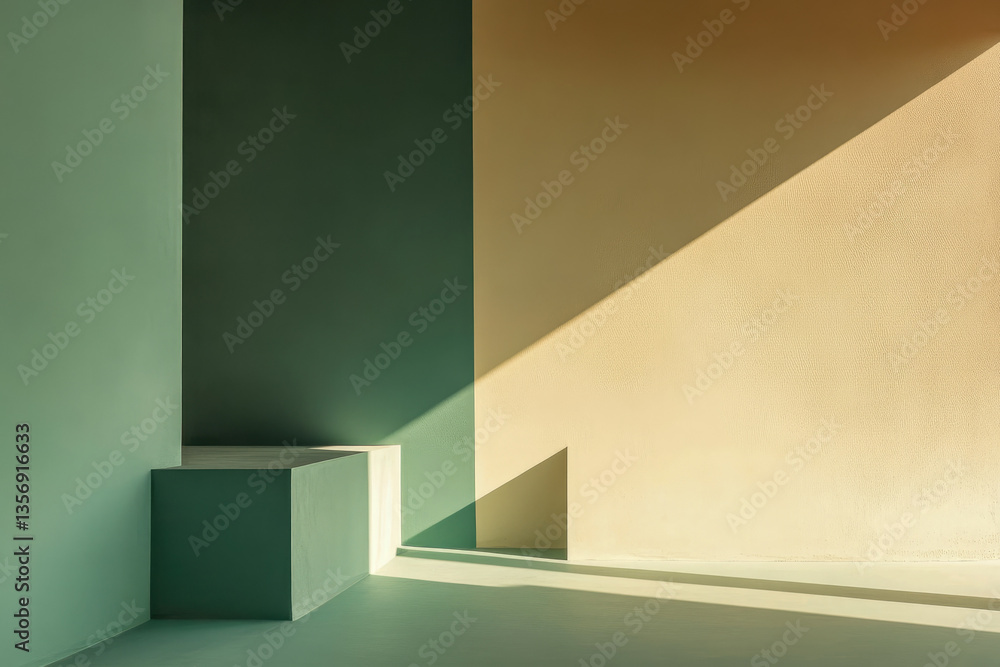 Poster an artistic composition of geometric forms and light creates a serene corner, inviting introspection