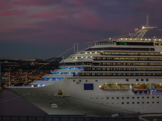 Family cruiseship or cruise ship Pacifica in Marseille Provence, France port on windy summer day...