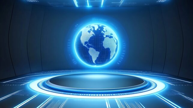 Futuristic globe on digital platform.