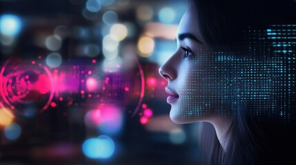 Futuristic profile, digital woman merging technology with human elegance