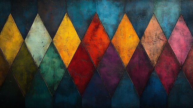 Vibrant diamond pattern art rich jewel tones subtly textured background. AI Generated