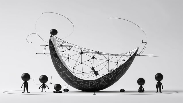 A hyperbolic paraboloid in Black characters and objects on a white background