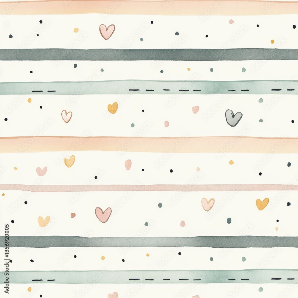Aufkleber seamless baby pattern featuring thin stripes, polka dots, and tiny hearts in soft neutral colors wit