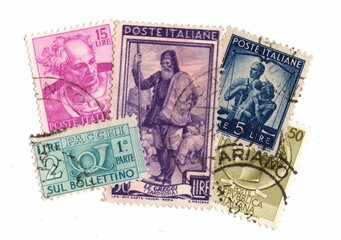 Vintage postage stamps from Italy.