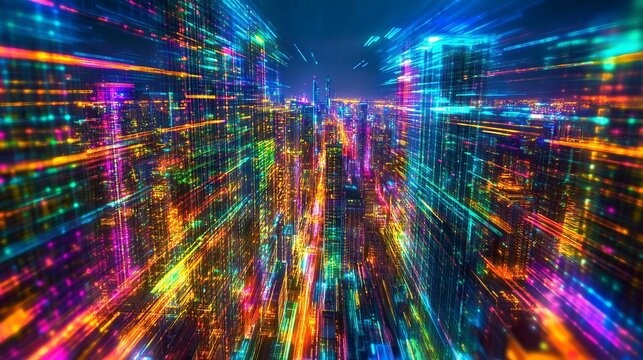 Underwater Sprawling Digital View Storms Neon Skyscrapers