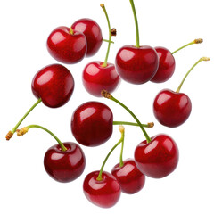 Falling Red Cherries on transparent background