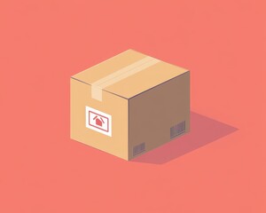 Obraz premium Simple Brown Box with Delivery Label on a Pink Background
