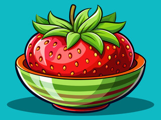 vector of  Red strawberry in a bowl