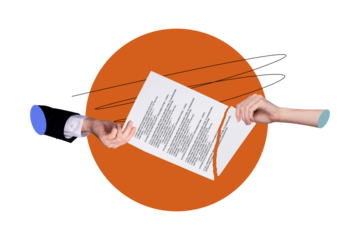 Composite photo collage of two hands tear documents cancel deal refuse paper sheet text information isolated on painted background