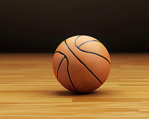 Obraz premium A classic orange basketball rests on a polished hardwood court