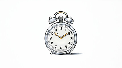 A classic silver alarm clock illustration showing the time