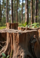 Fototapeta premium Close-up of weathered tree stumps in forest setting, nature, environment