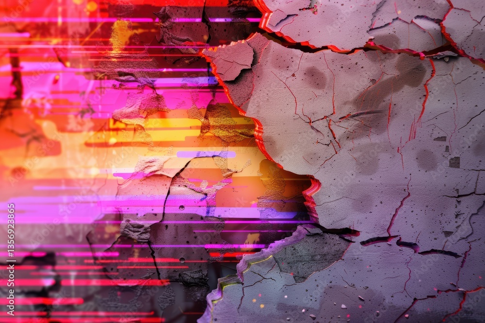 Poster vibrant abstract texture with cracks and colorful streaks, evoking a sense of depth and dynamic move