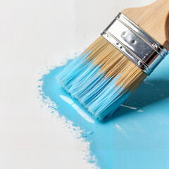 Close-up paintbrush bristles dipped in vibrant blue paint, artistic expression