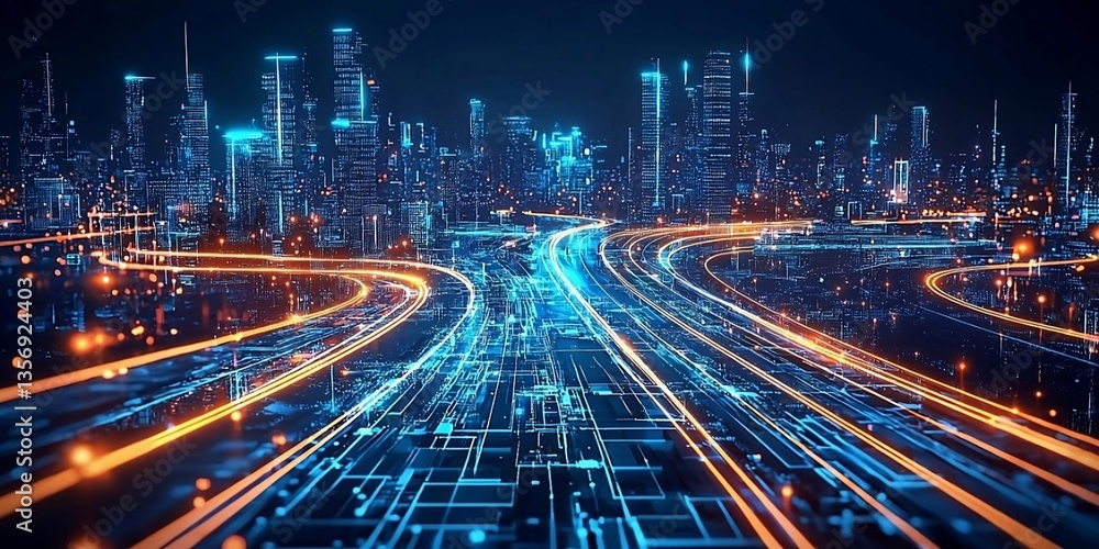 Wall mural illustration of it roadmap modern technology and innovative processes, networking and big data. crea