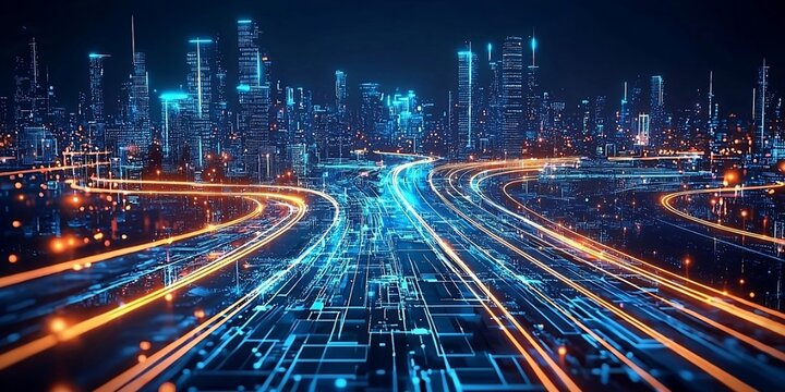 Illustration of IT roadmap modern technology and innovative processes, networking and big data. Created with Generative AI