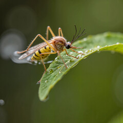 Fototapeta premium Detailed close-up of a mosquito on leaf, nature observation