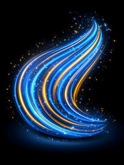 Fototapeta premium Abstract glowing blue and gold light streaks on black background