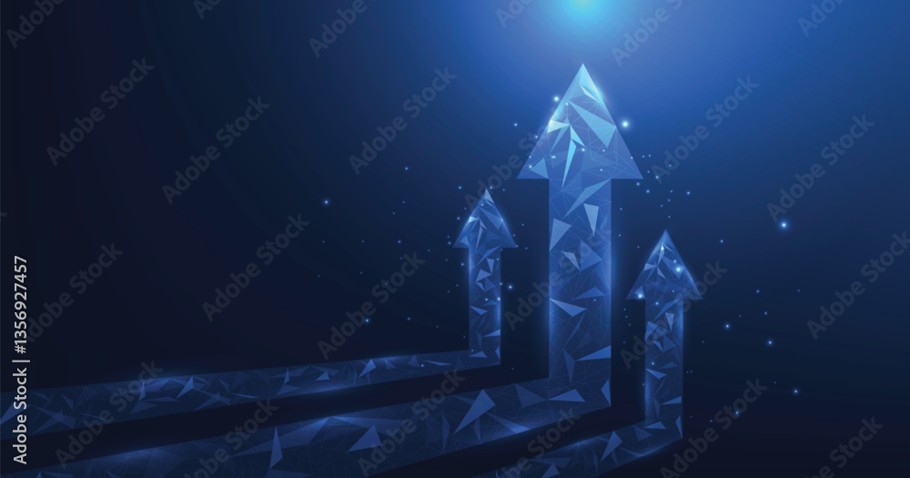 Leinwandbilder growth business on successful with arrow up digital on dark blue background. growing graph arrow ico