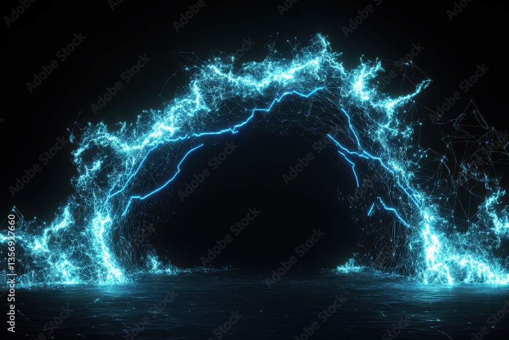 Poster a futuristic glowing tunnel with neon lights illuminating the passageway. fluid design and vibrant c