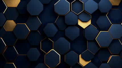 Abstract navy blue and gold hexagon pattern