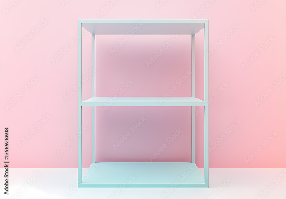 Poster minimalist display shelf: a clean, modern display shelf against a soft pink backdrop, perfect for sh